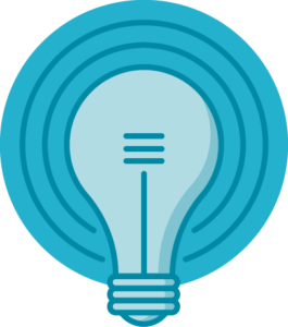 Blue lightbulb icon graphic